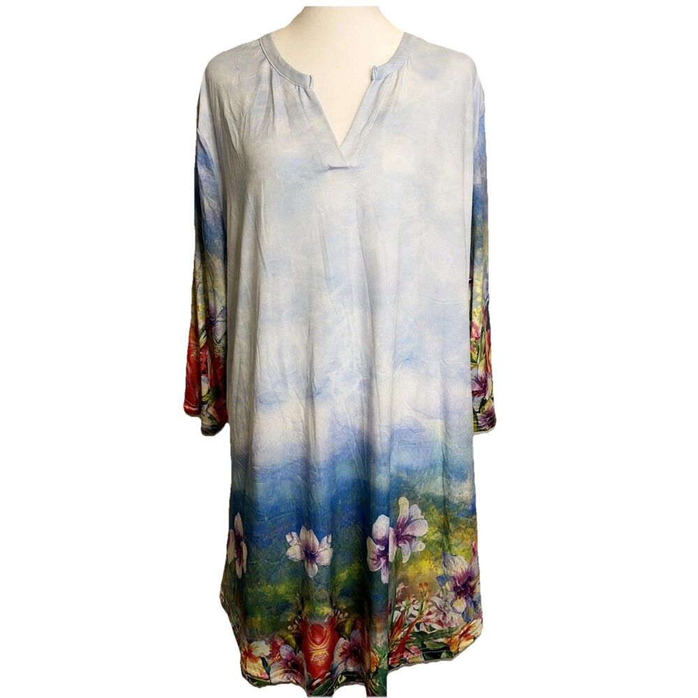 Simply Aster Dress Sz 2X Women’s (Tagged 4X) Blue Sky Floral Loungewear Bohemian